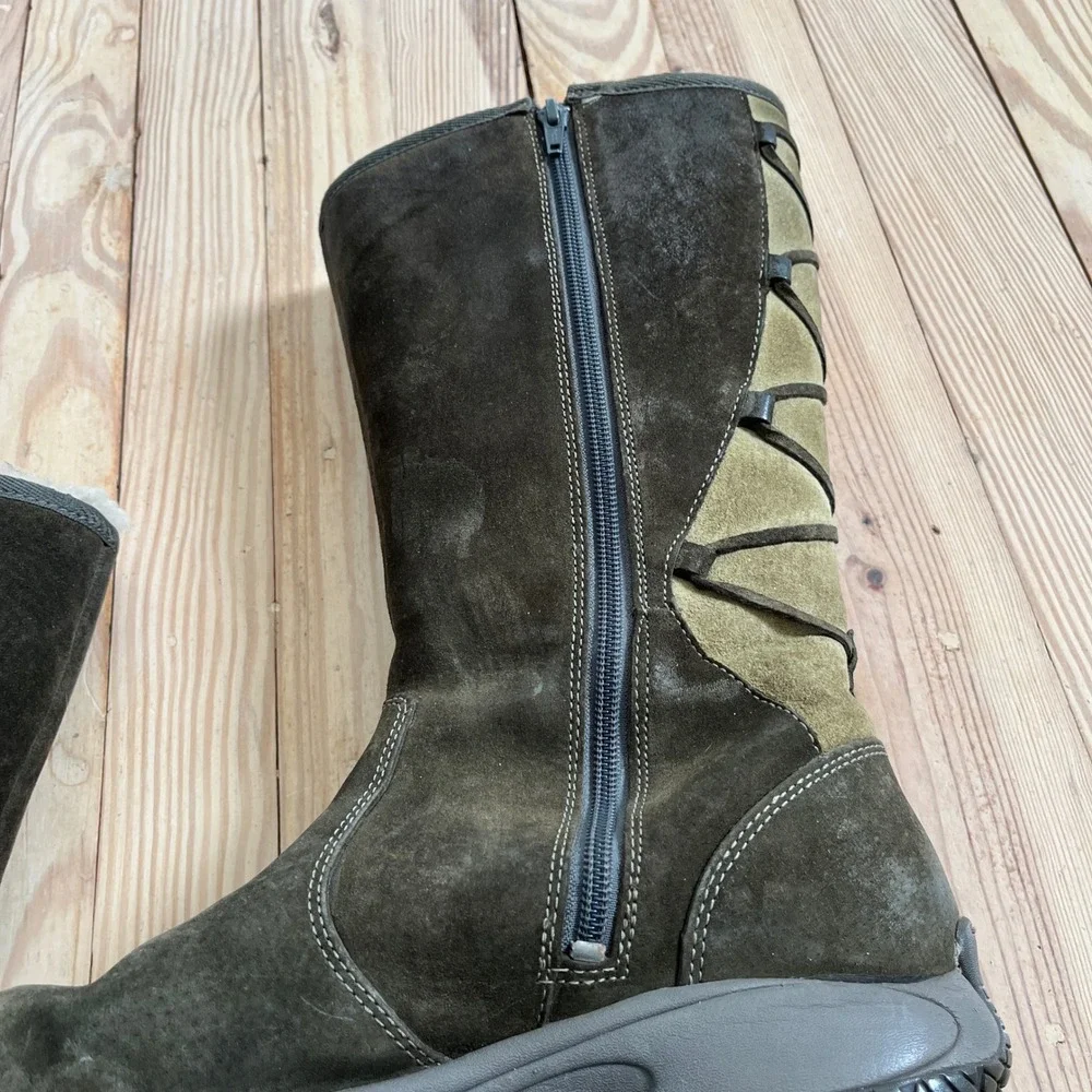 Merrell Encore Back Lace High Fir Suede tall winter Boots olive green Womens 8.5